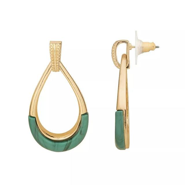 Sonoma Goods For Life Gold Tone Green Stone Textured Teardrop Doorknocker Drop Earrings, Womens Product Image