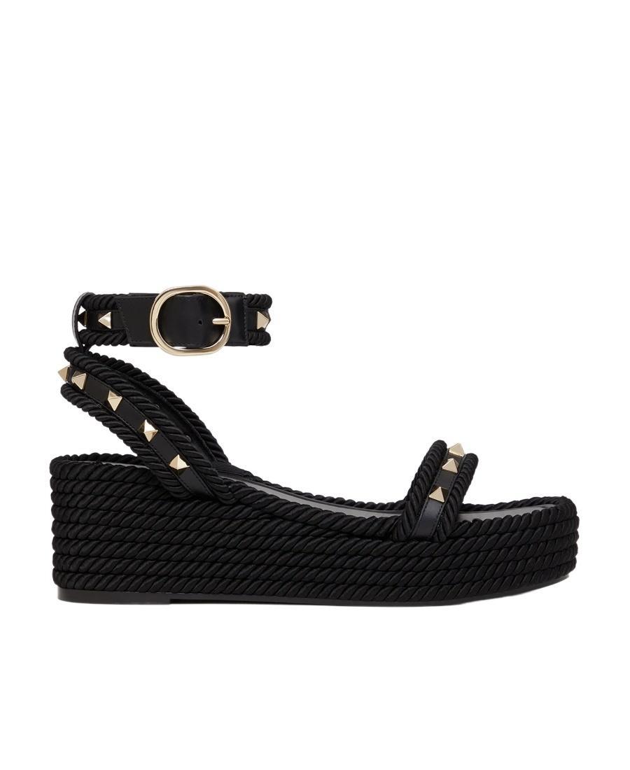 VALENTINO GARAVANI Rockstud Flatform Sandal In Calfskin 45mm Woman Black 36 Product Image