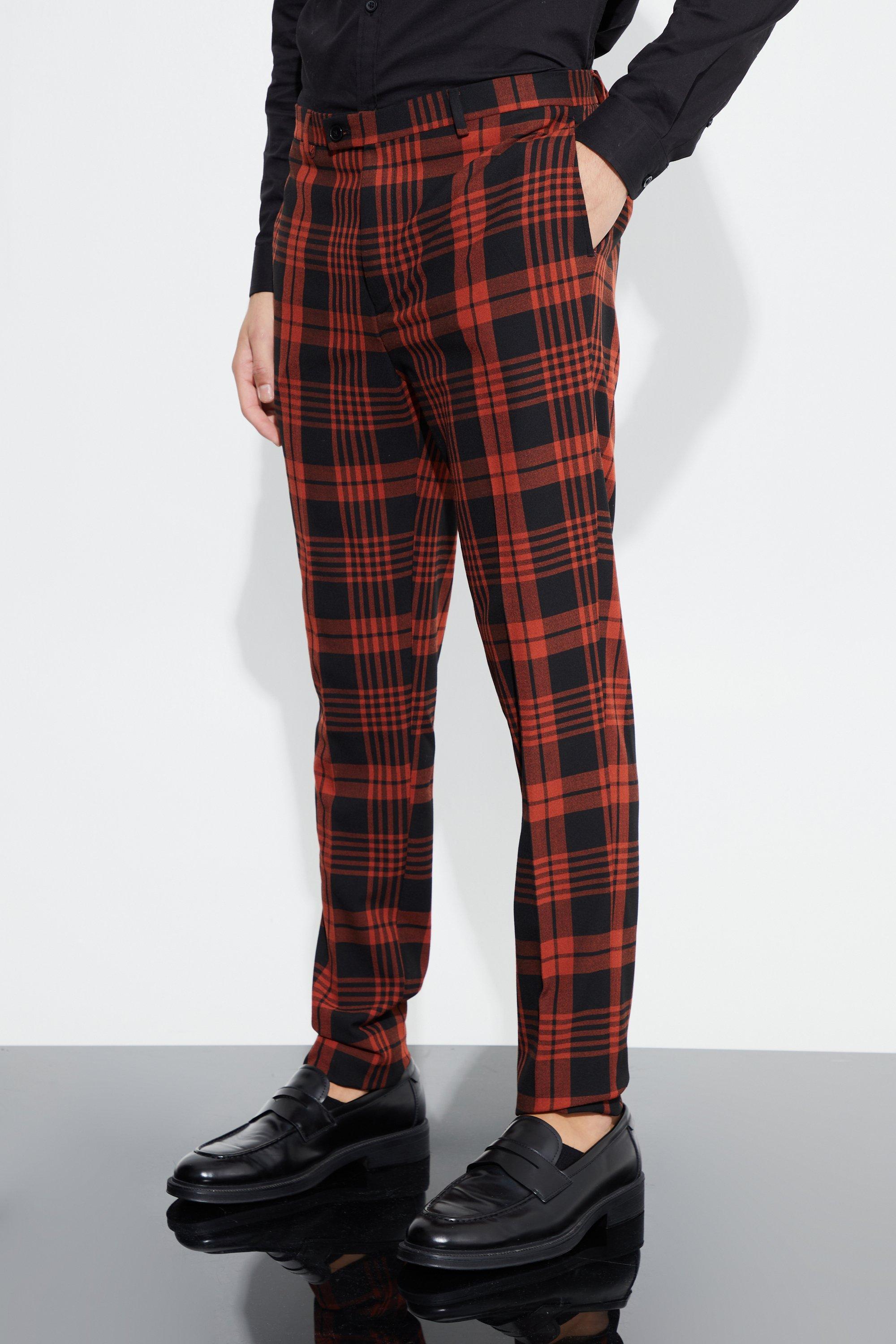 Tall Super Skinny Red Plaid Pants | boohooMAN USA Product Image