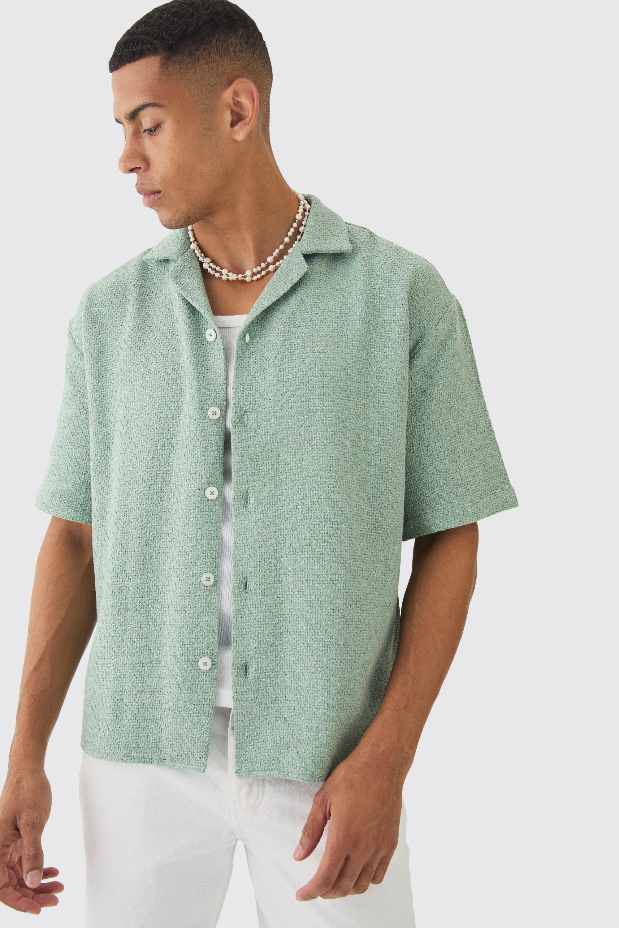 Oversized Boucle Short Sleeve Shirt | boohooMAN USA Product Image