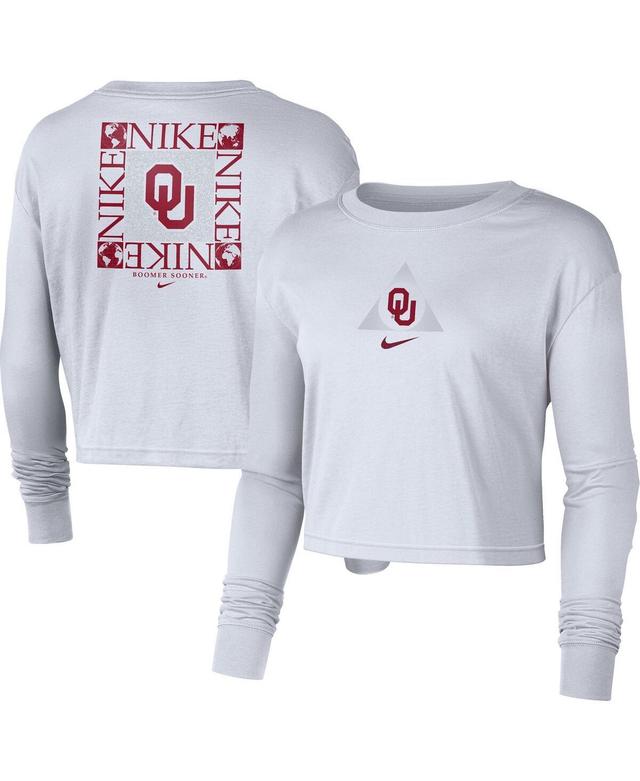 Womens Nike White Oklahoma Sooners Seasonal Cropped Long Sleeve T-shirt Product Image