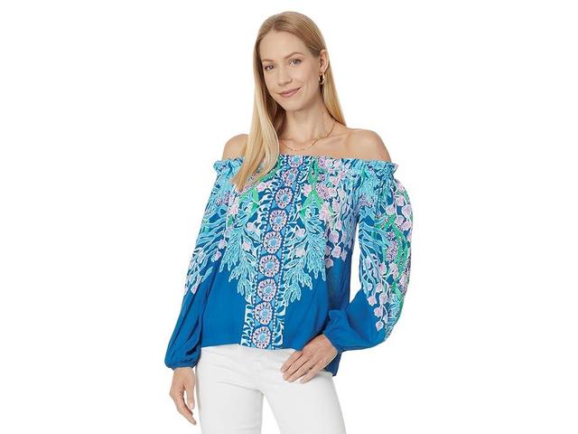 Lilly Pulitzer Aimes Long Sleeve Off The (Barton Seacret Escape Engineered Woven Top) Women's Clothing Product Image