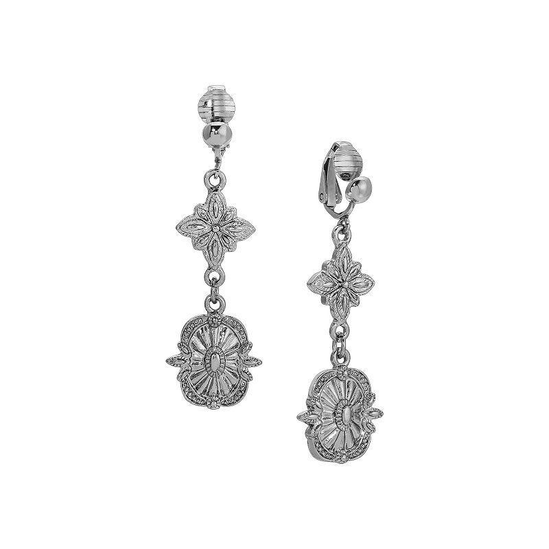 1928 Silver Tone Tailored Drop Clip Earrings, Womens, Gray Product Image