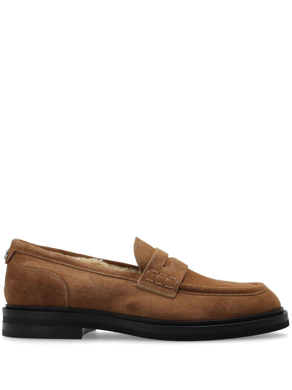 DOLCE & GABBANA Logo-plaque Suede Loafers In Brown Product Image