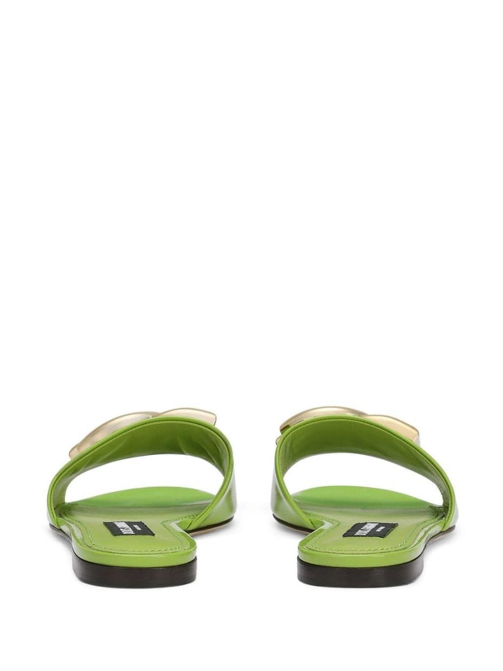 Slide In Shiny Leather With Logo In Green Product Image