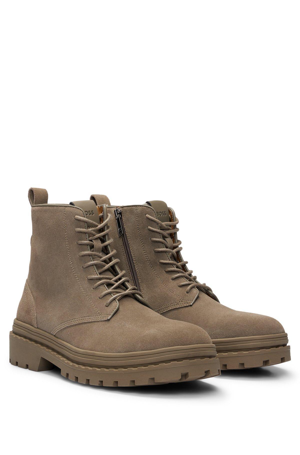 Suede lace-up boots with rubber outsole Product Image