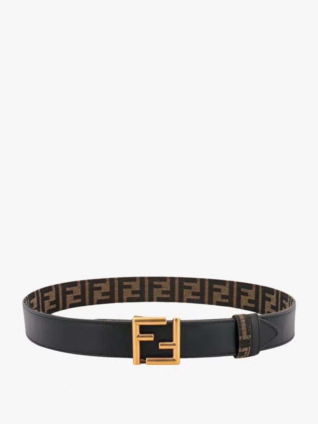 FENDI Black Leather Belt In Brown Product Image