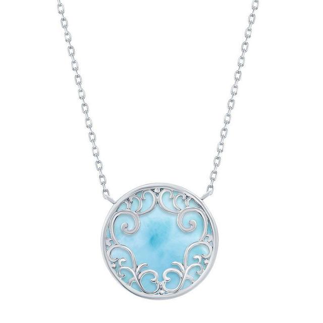 Sterling Silver Oval Larimar Turtle Round Necklace Product Image