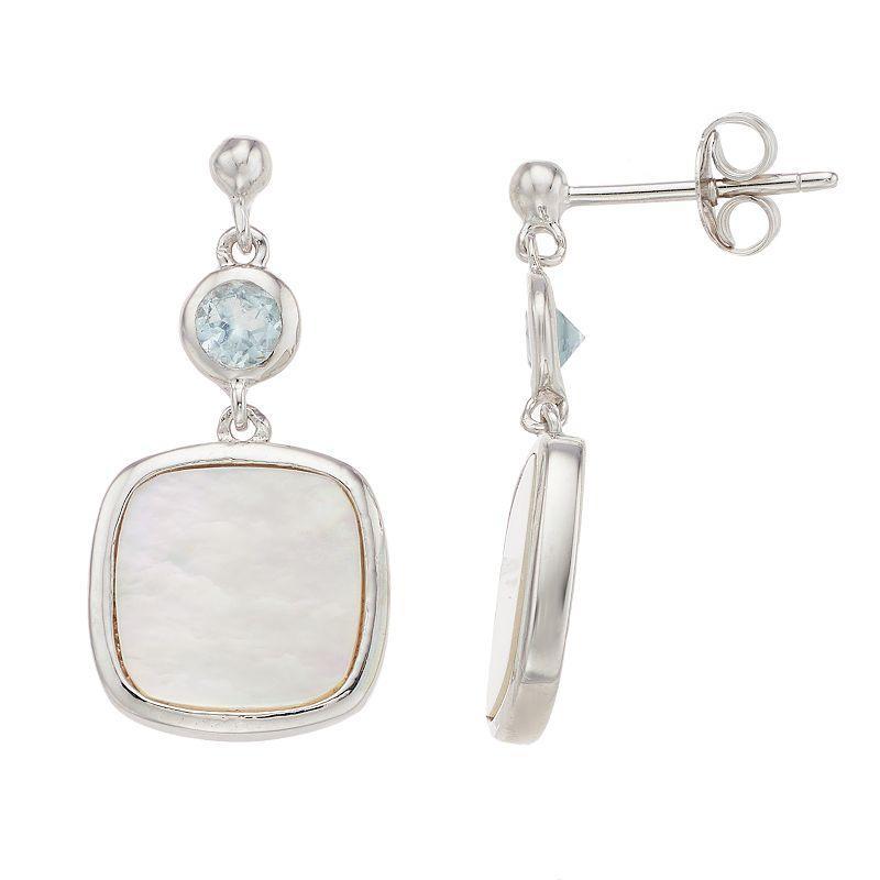 Sterling Silver Blue Topaz & Mother-of-Pearl Drop Earrings, Womens Product Image