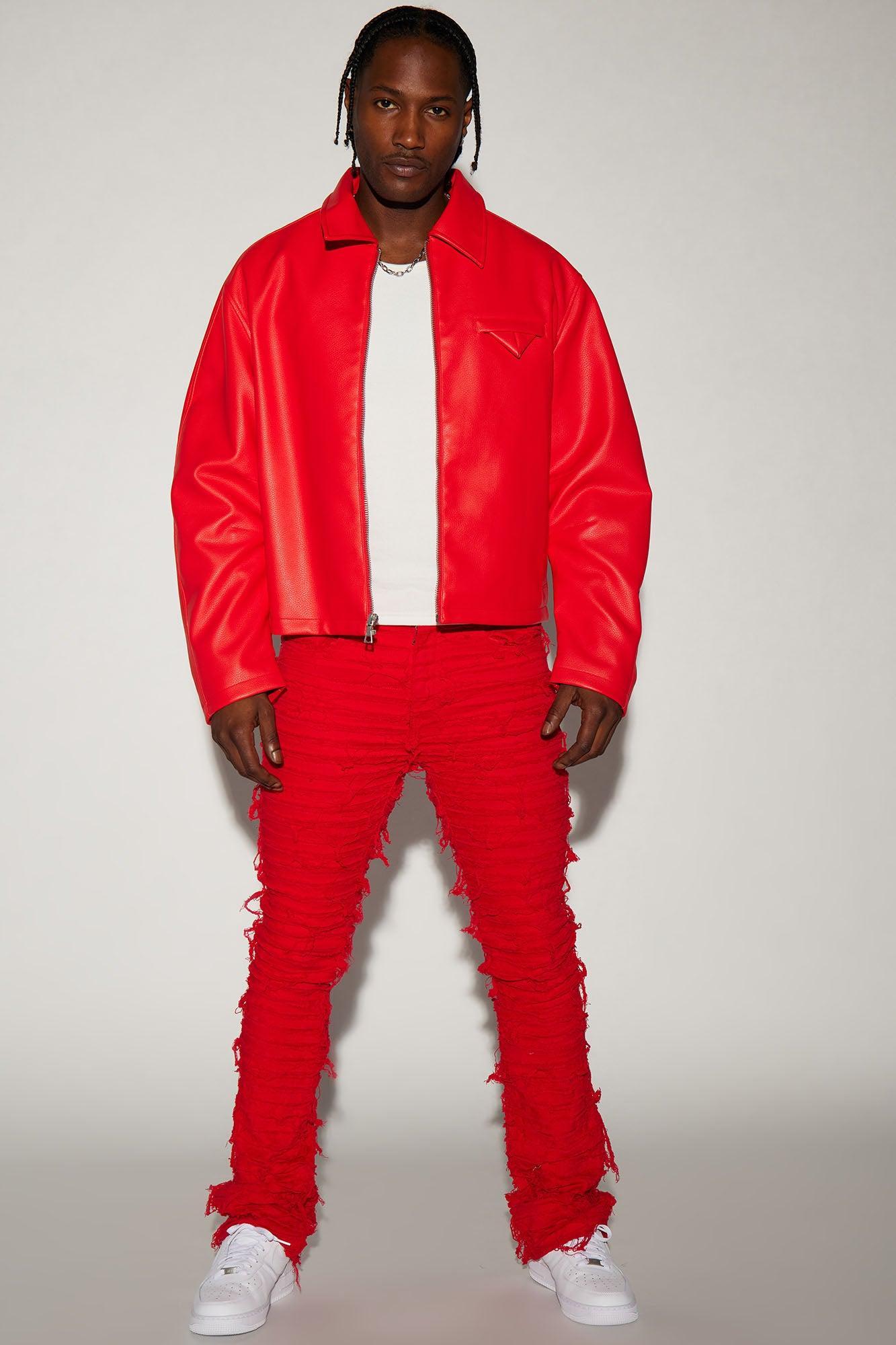 Houston Faux Leather Cropped Jacket - Red Product Image