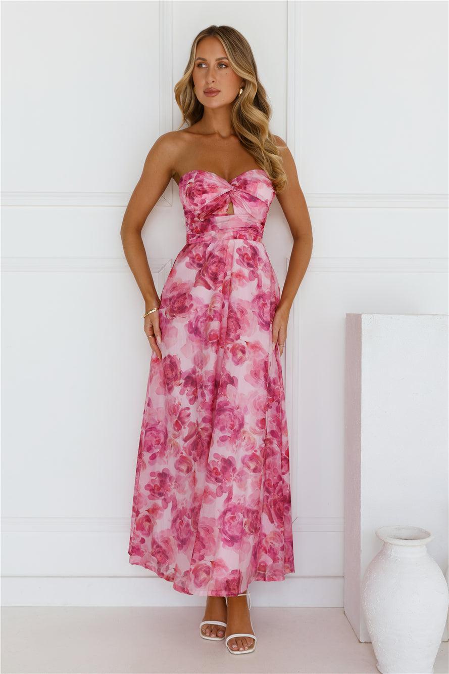 Flower Fields Strapless Maxi Dress Pink Product Image