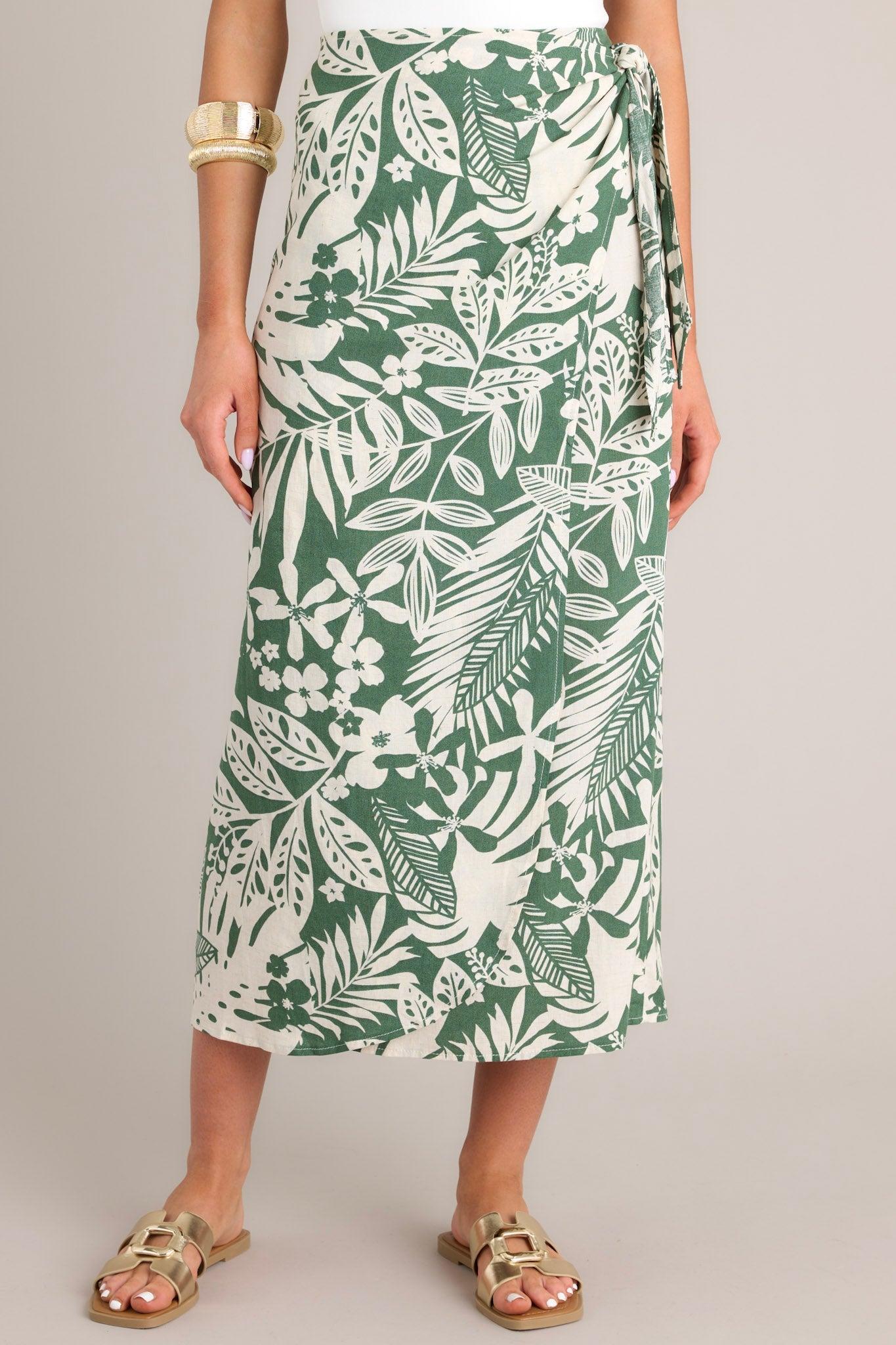 Jungle Canopy Green Tropical Print Midi Wrap Skirt Product Image