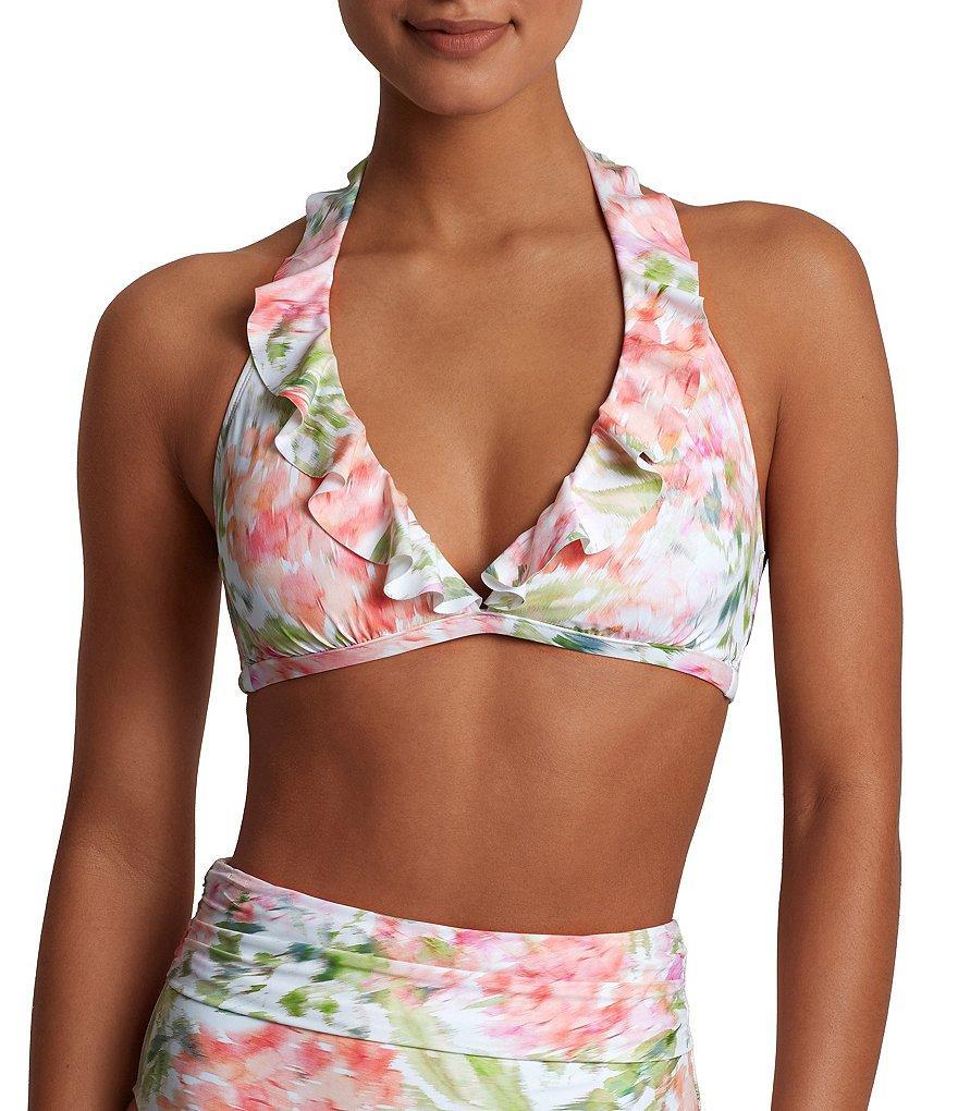 Lauren Ralph Lauren Summer Floral Print Ruffle Halter Swim Bra Top Product Image