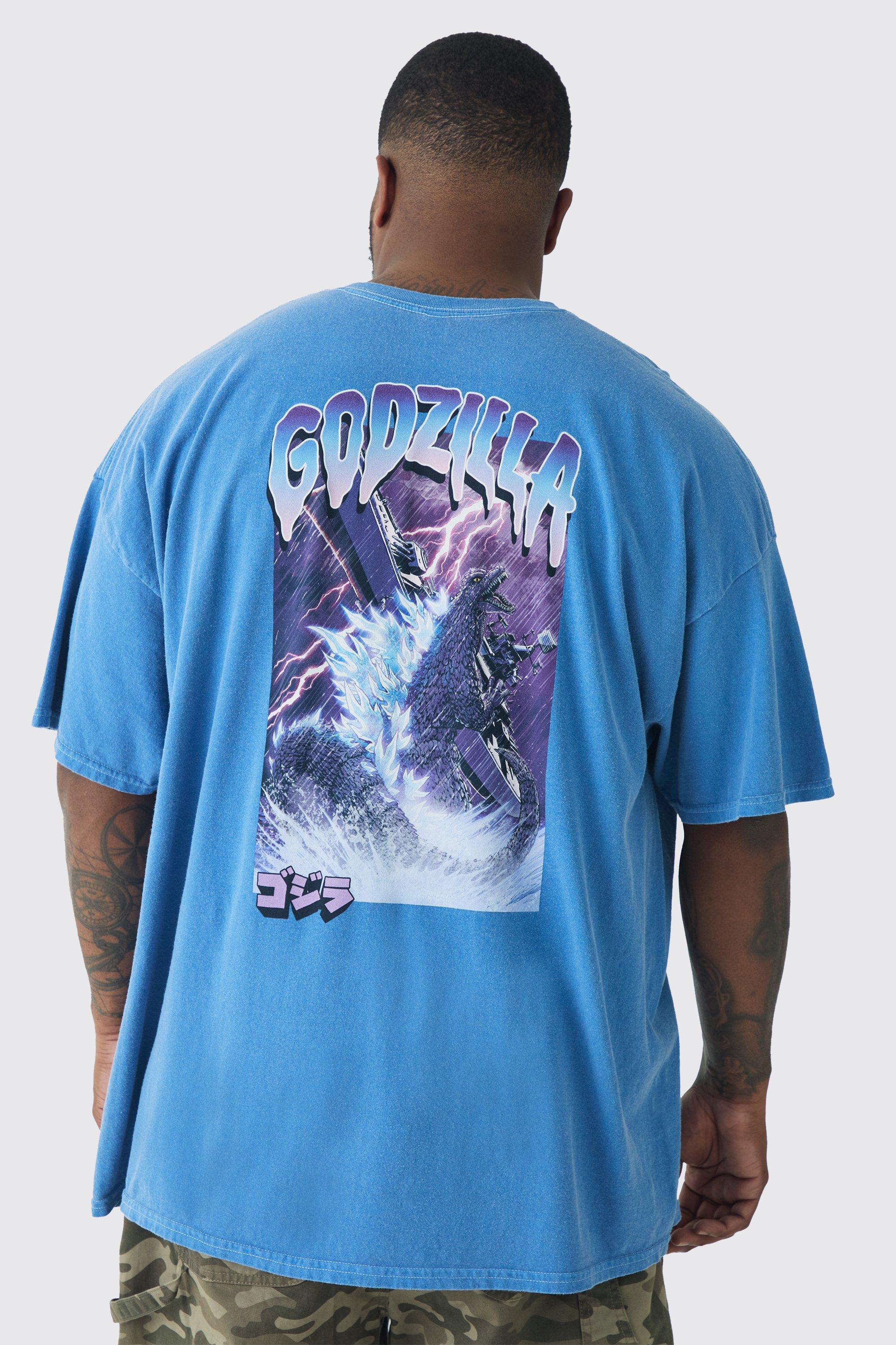 Plus Godzilla License Back Print Overdye T-shirt | boohooMAN USA Product Image