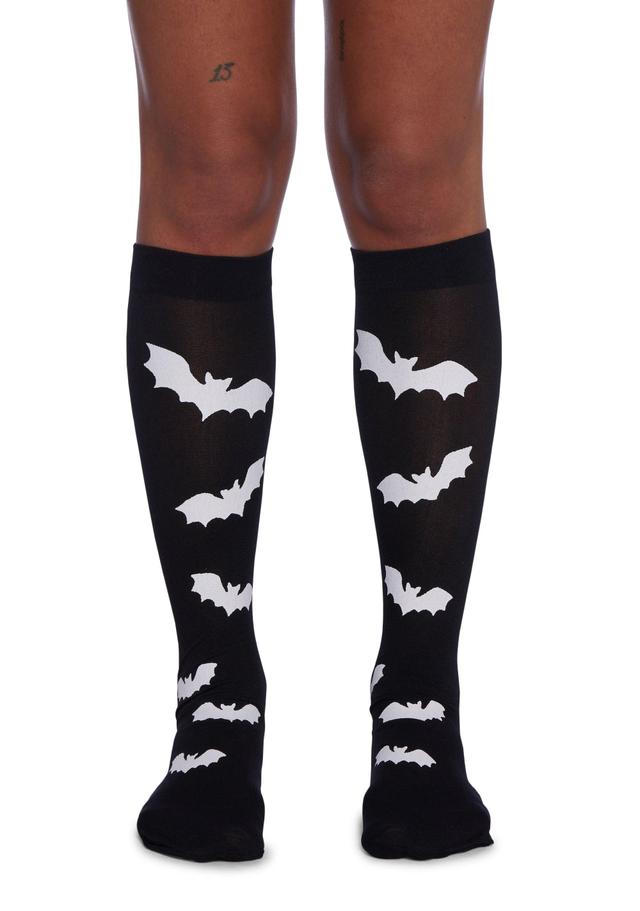 Halloween Stretchy Knit Bat Knee High Socks - Black Product Image