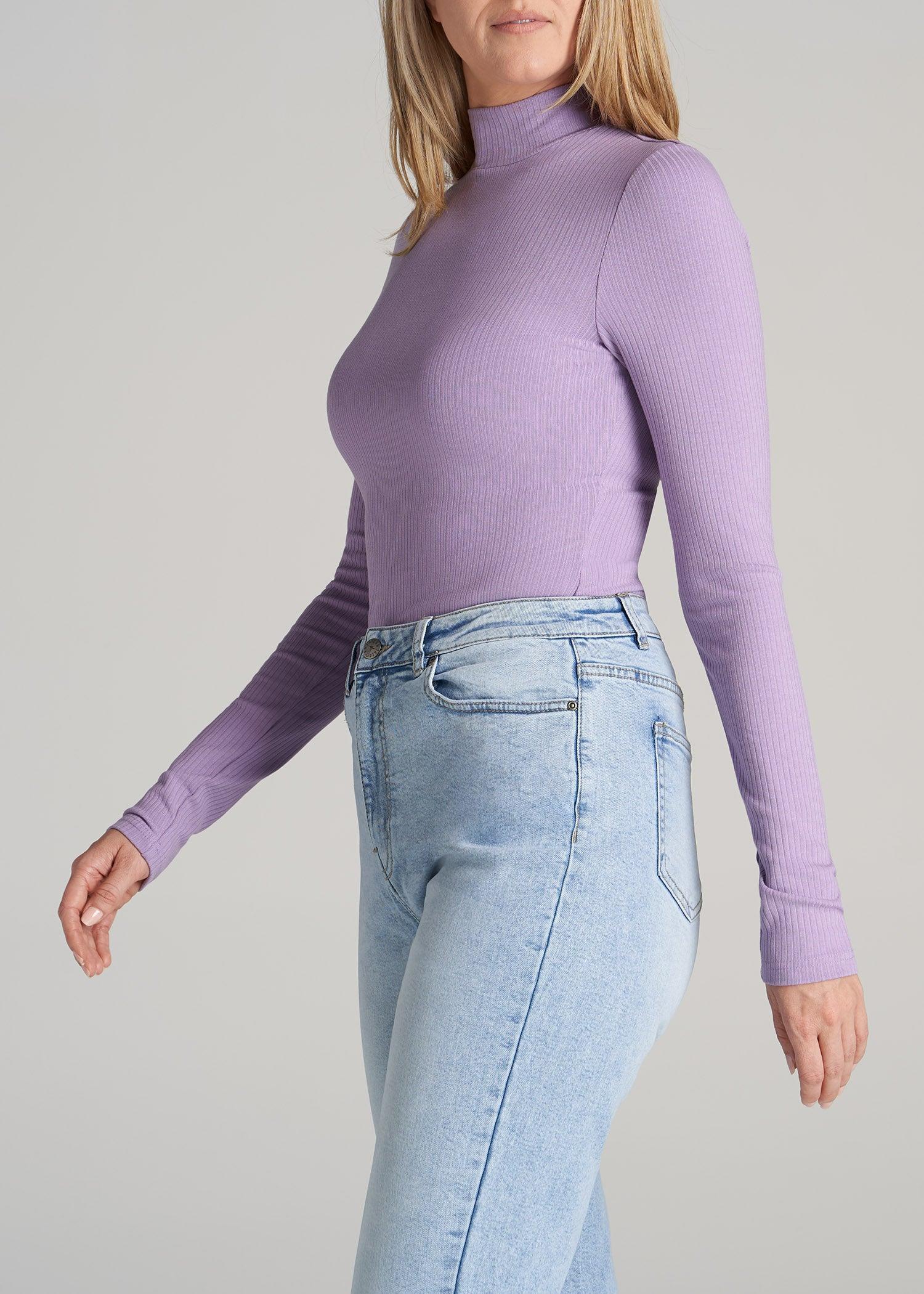 Long Sleeve Mock Neck Ribbed Top for Tall Women in Lavender Frost Female Product Image