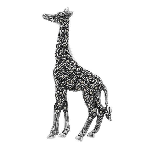 Lavish by TJM Sterling Silver Cubic Zirconia & Marcasite Giraffe Brooch, Womens, Silver Tone Product Image