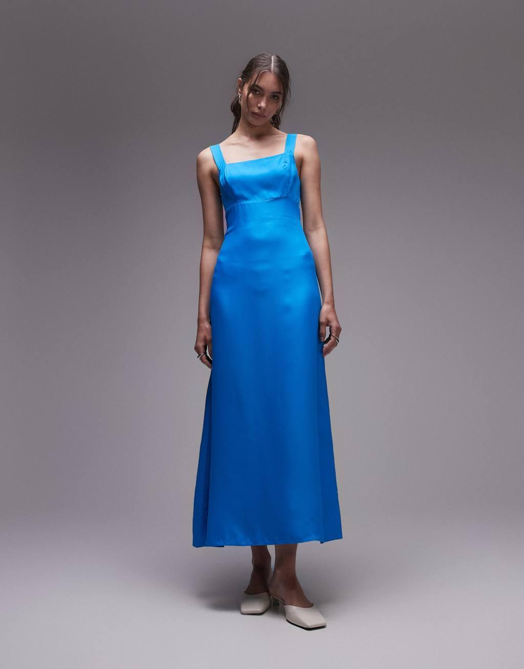 Topshop buckle back slip dress in bright blue Product Image