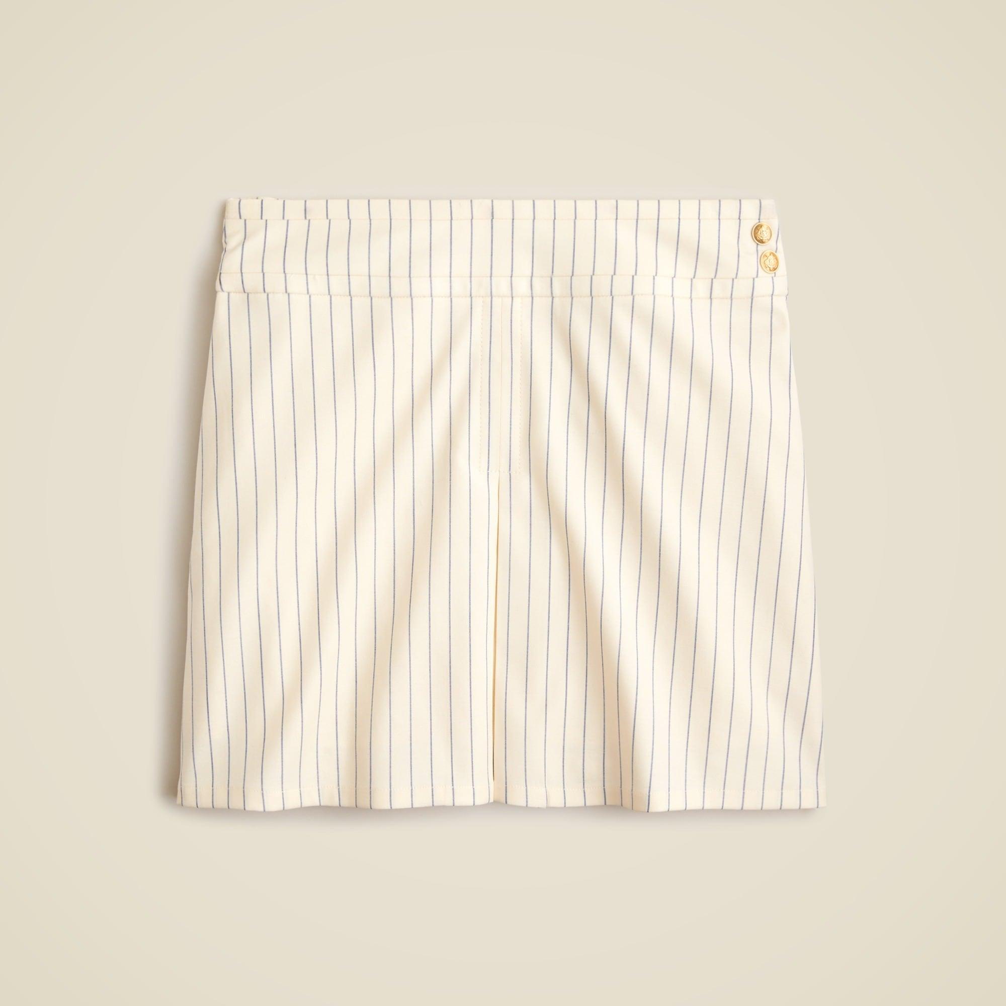 Center-pleat mini skirt in ivory pinstripe Italian wool blend Product Image