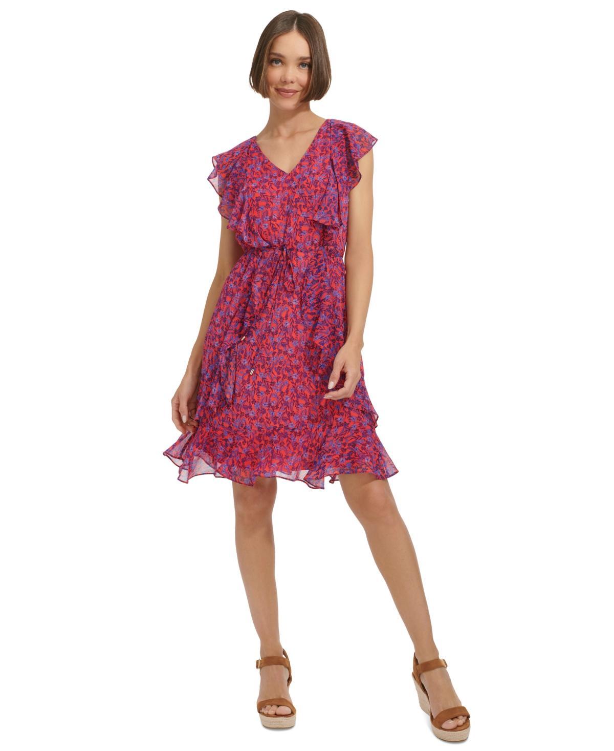 Women's Ruffled Chiffon Fit & Flare Dress Product Image