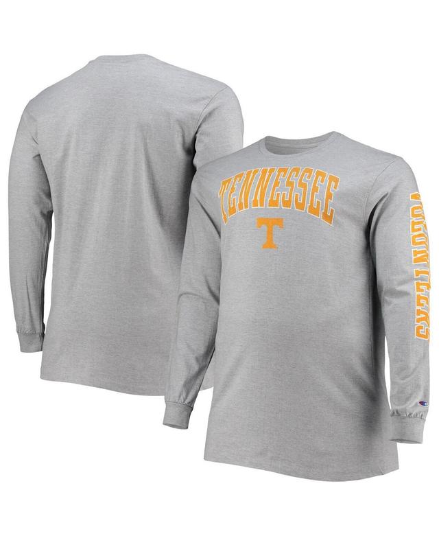 Mens Champion Heathered Gray Distressed Tennessee Volunteers Big and Tall 2-Hit Logo Long Sleeve T-shirt Product Image