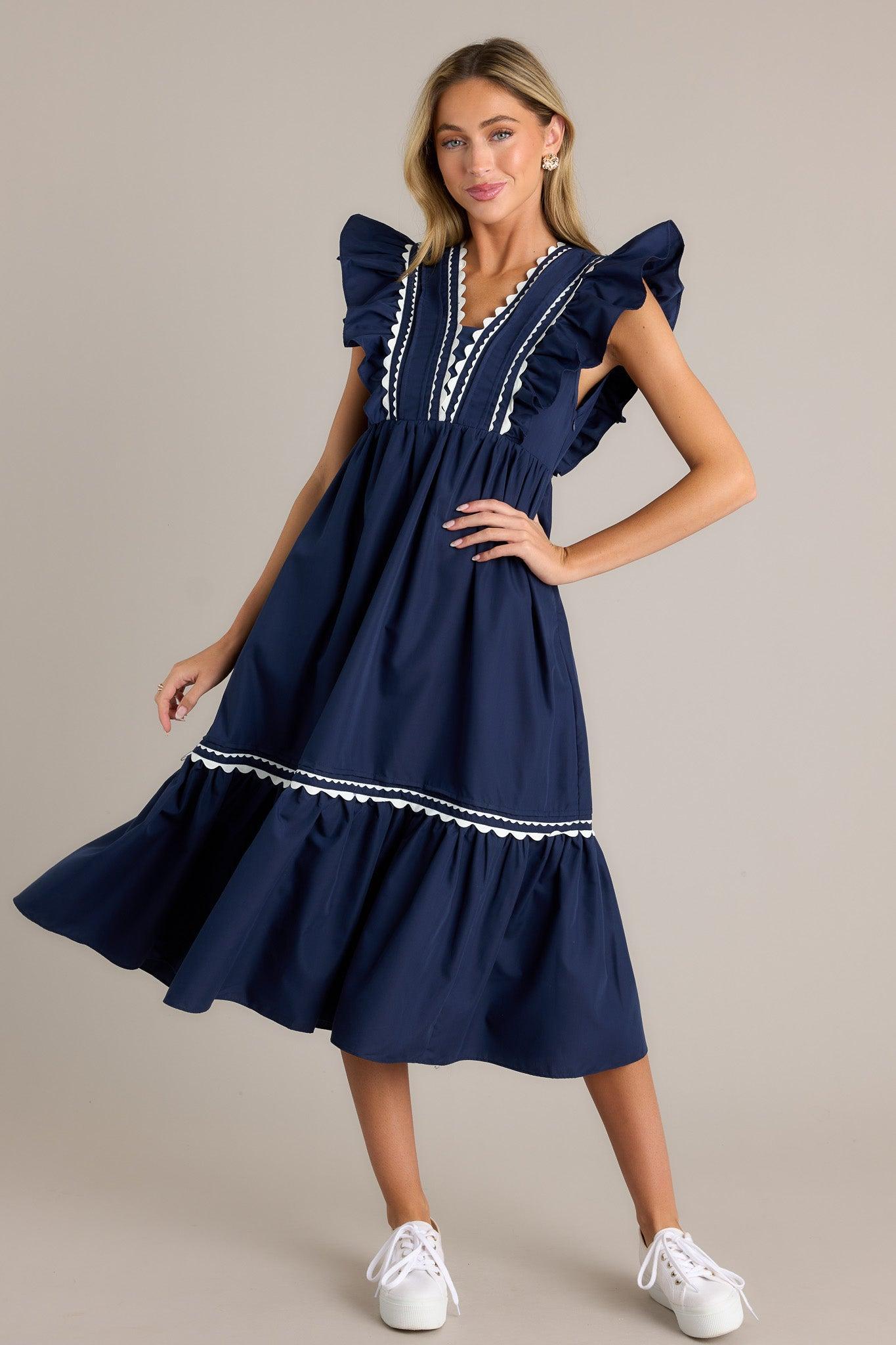 Wishful Thinking Navy Flutter Sleeve Midi Dress Product Image