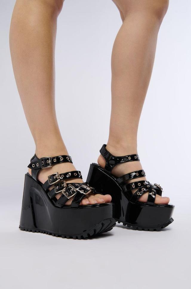 MICHAELA BLACK WEDGE PLATFORM SANDAL Product Image