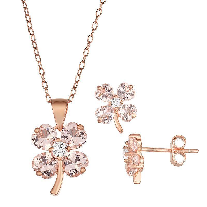 18k Rose Gold Over Silver Pink Crystal & Cubic Zirconia Clover Jewelry Set, Womens, Pink Tone Product Image