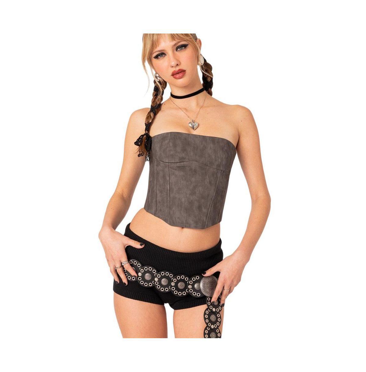 Women's Christa Washed Faux Leather Corset Top Product Image