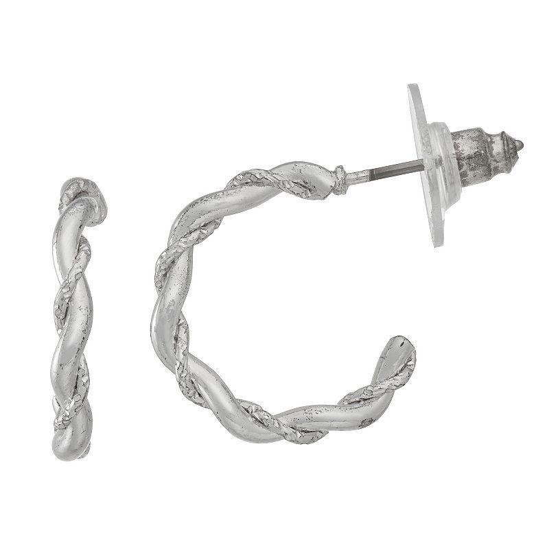 Napier Silver Tone Delicate Braided C-Hoop Earrings, Womens Product Image