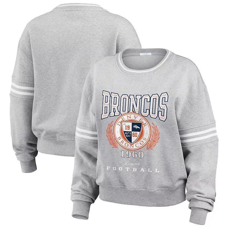 Womens WEAR by Erin Andrews Heather Gray Denver Broncos Cropped Pullover Sweatshirt Product Image