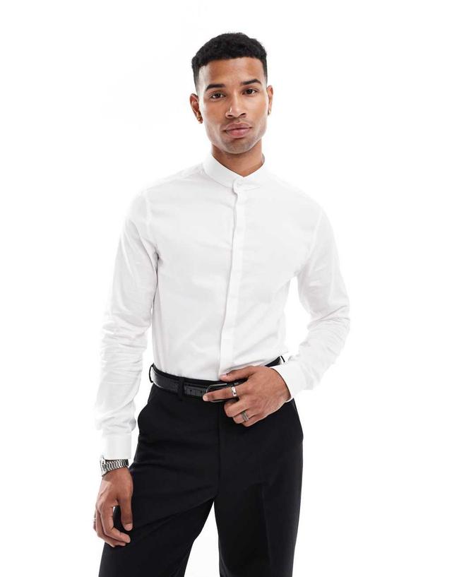 ASOS DESIGN slim shirt with grandad collar in white Product Image