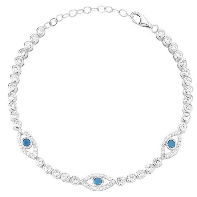 Sunkissed Sterling Cubic Zirconia Evil Eye Tennis Bracelet, Womens Silver Tone Product Image