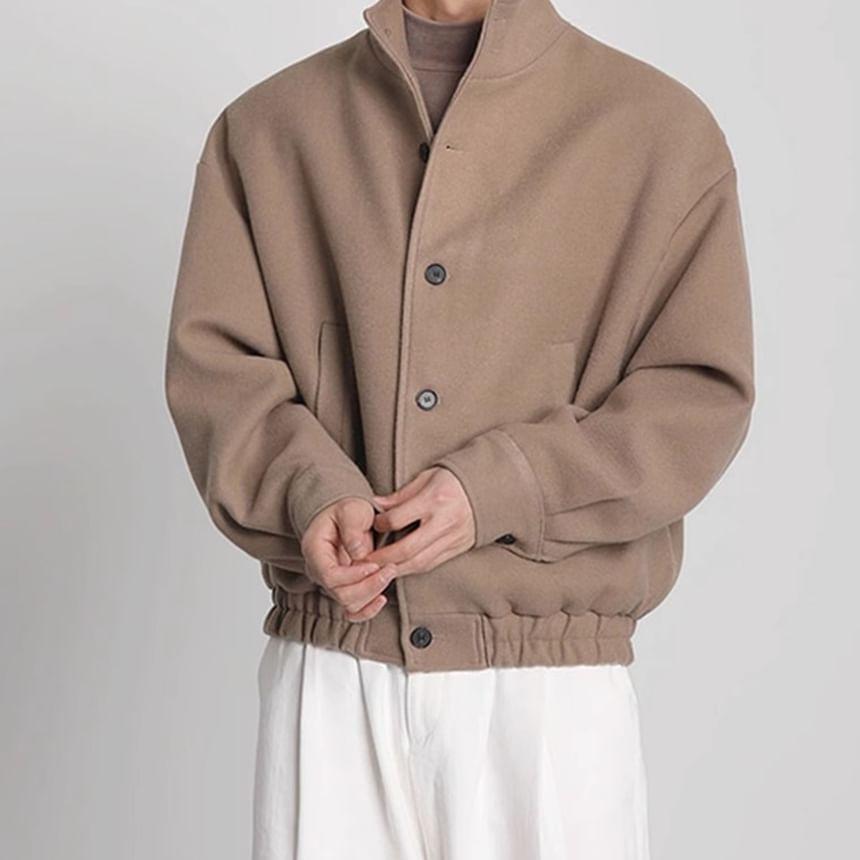 High Neck Button-Up Plain Jacket Product Image