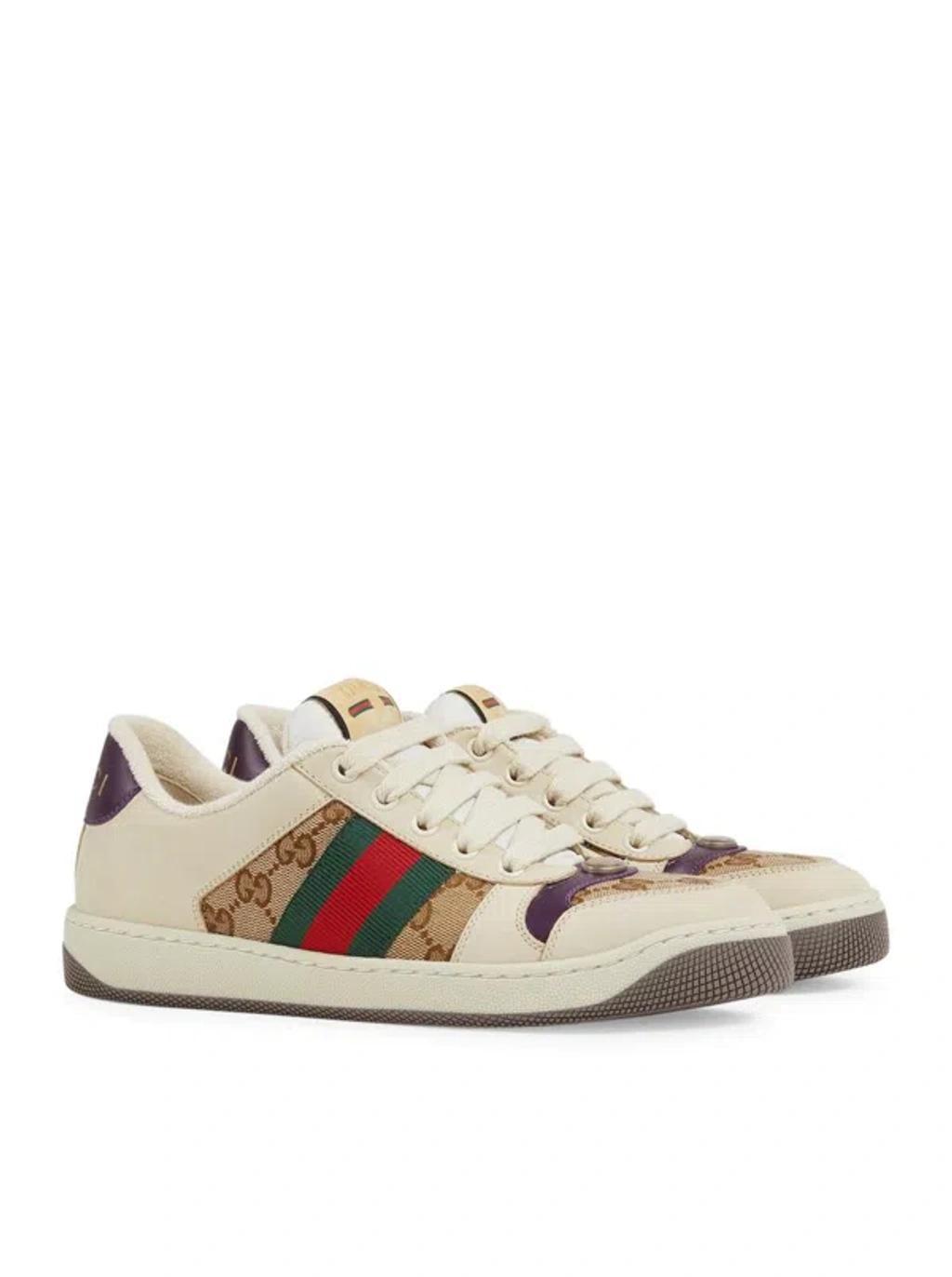 Screener Leather And Gg-supreme Canvas Trainers In Cream Product Image