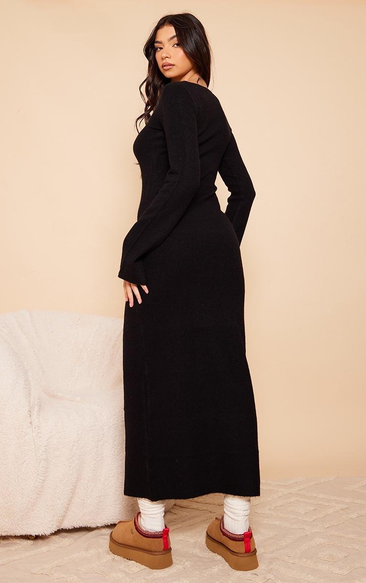 Black Marl Knit Scoop Neck Side Split Maxi Dress Product Image