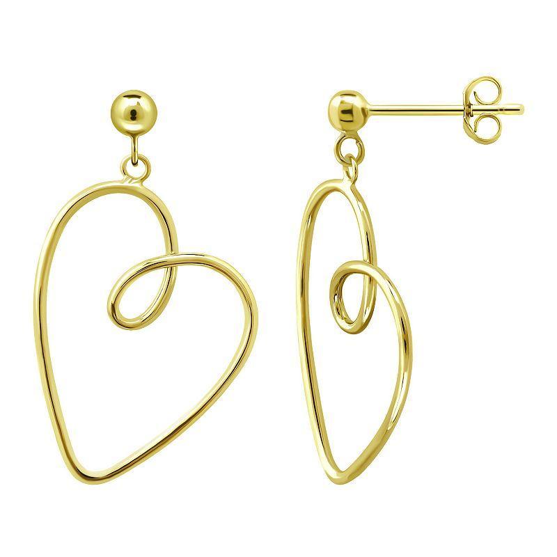 Aleure Precioso Thin Drawn Off Center Heart Drop Earrings, Womens, Gold Tone Product Image