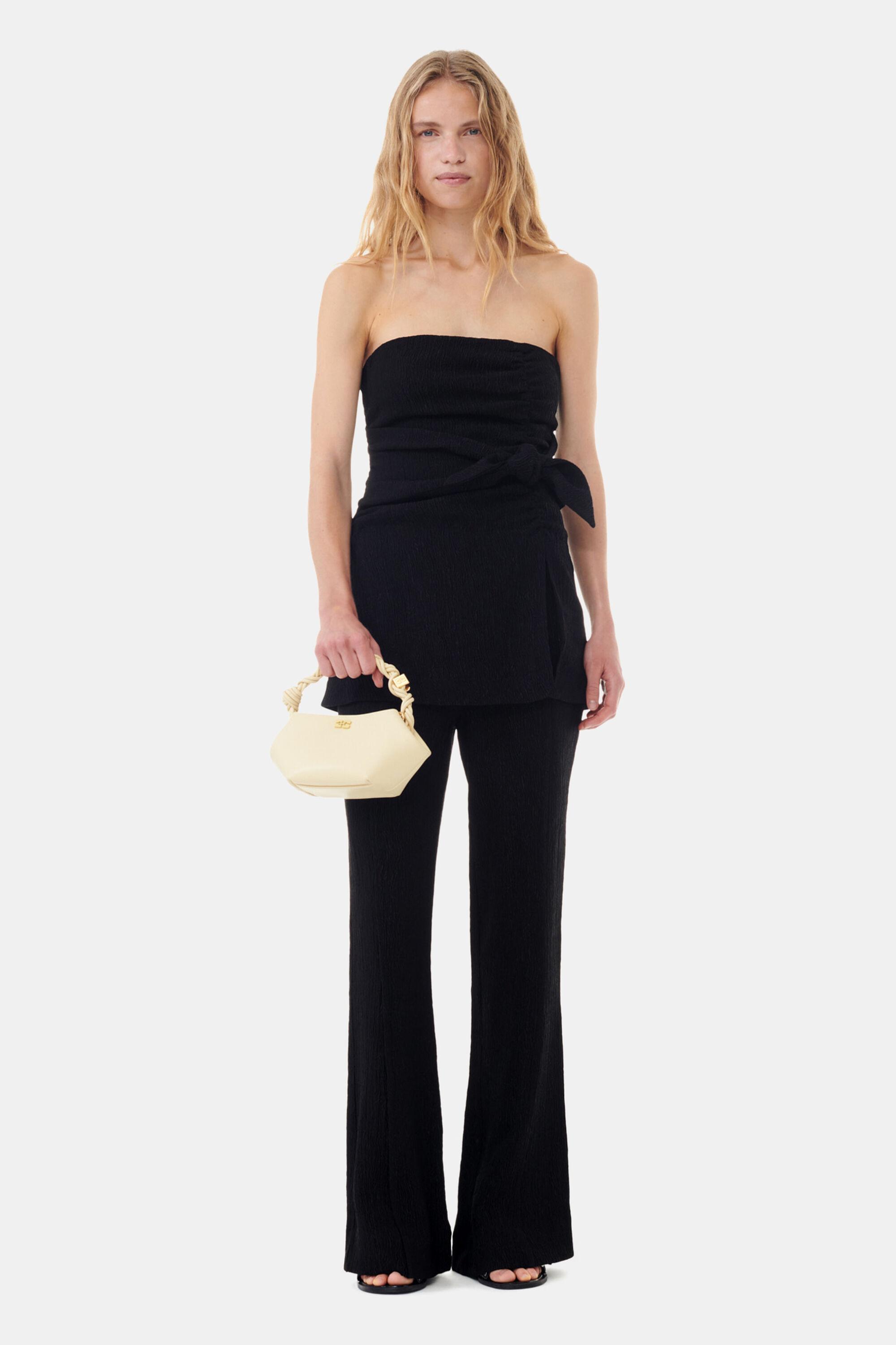 Black Viscose Stretch Flared Pants Product Image