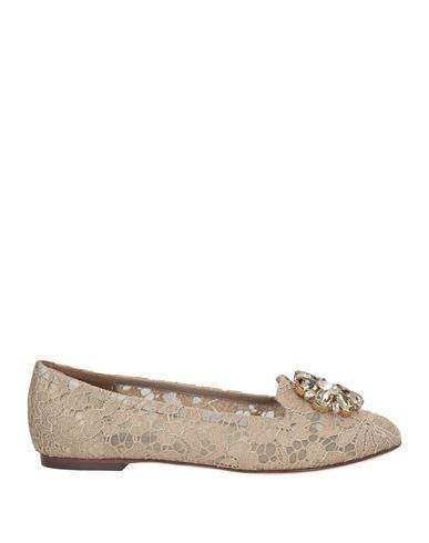 DOLCE & GABBANA Beige Lace Crystal Ballet Flats Loafers Shoes Product Image