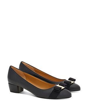 Ferragamo Womens Vara Soft Bow Detail Blue Block Heel Pumps Product Image