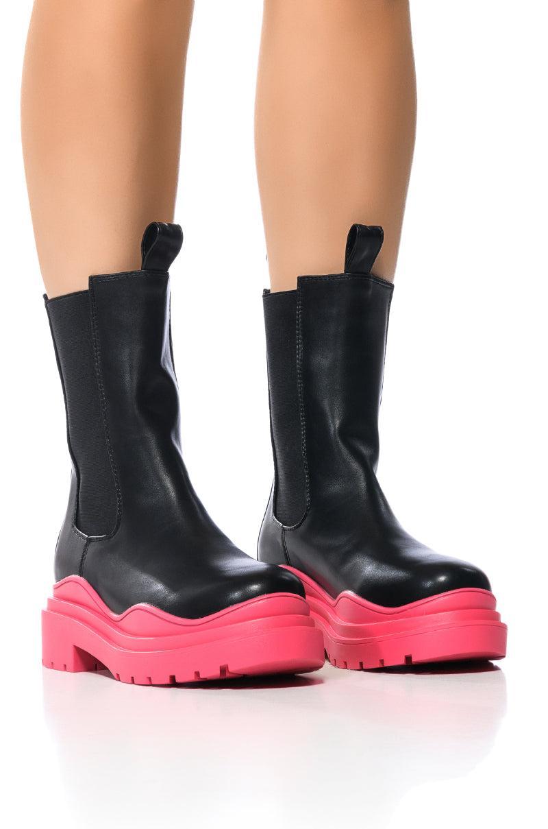 AZALEA WANG GHOSTED FLATFORM CHELSEA BOOT IN FUCHSIA Product Image