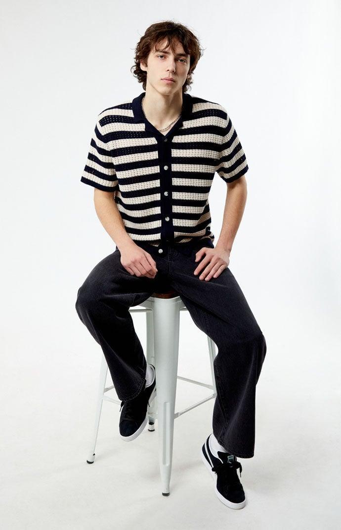 Men's Stripe Open Knit Button Down Shirt Product Image