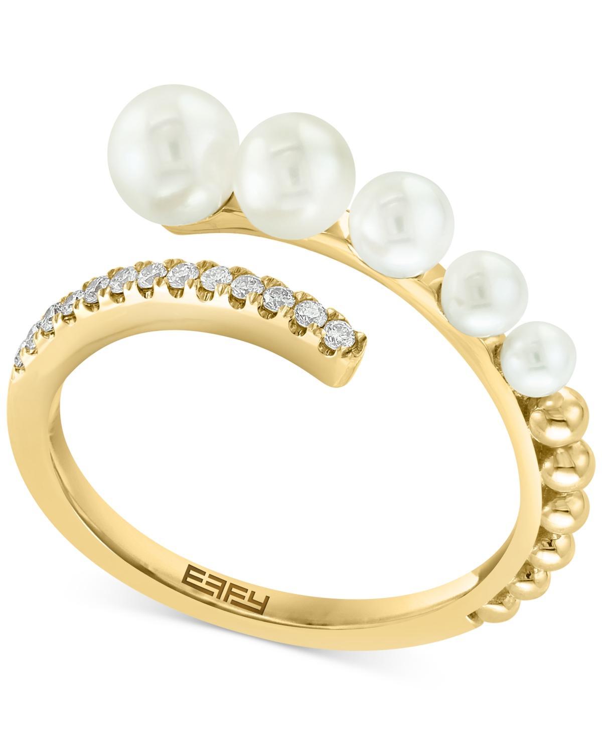 Womens 14K Yellow Gold, Diamond & Freshwater Pearl Bypass Ring Product Image