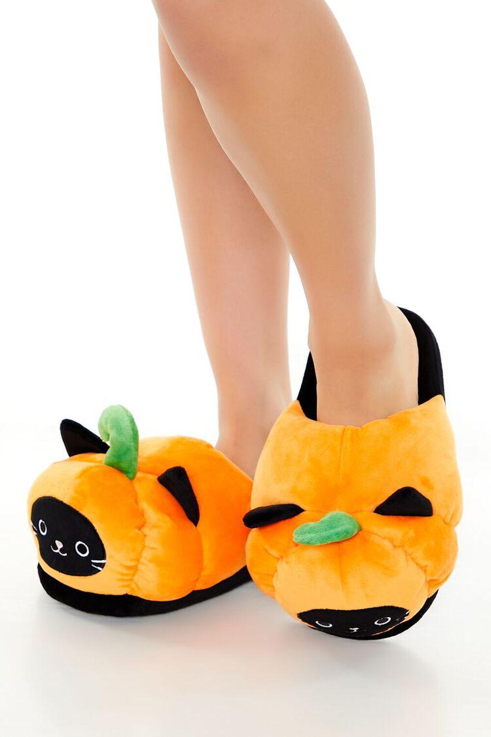 Plush Pumpkin Cat House Slippers | Forever 21 Product Image