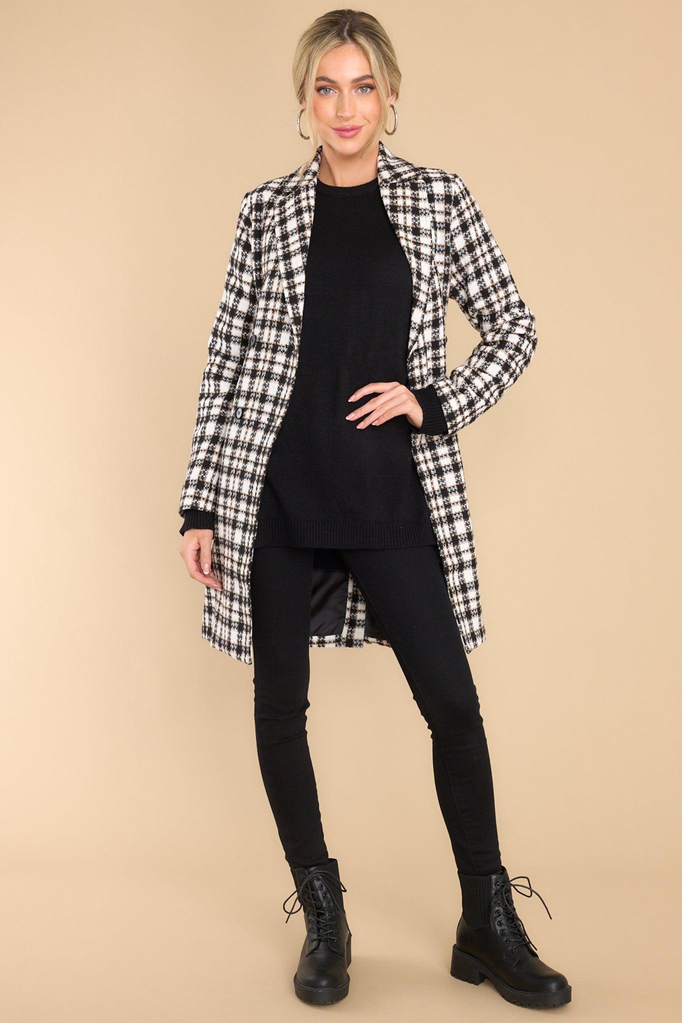 Aura Classically Chic Black And White Plaid Coat Product Image