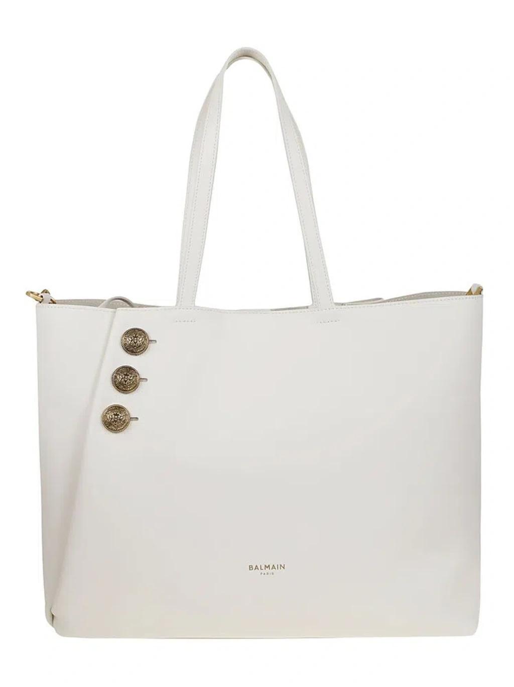 Logo Button Embellished Maxi Tote Bag In Beige Product Image