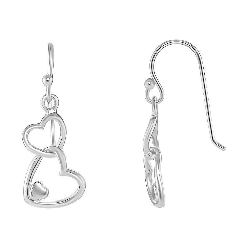 PRIMROSE Sterling Silver Double Polished Interlocking Heart Drop Earrings, Womens, Silver Tone Product Image