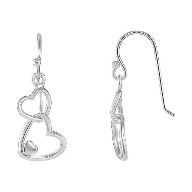 PRIMROSE Sterling Silver Double Polished Interlocking Heart Drop Earrings, Womens, Silver Tone Product Image