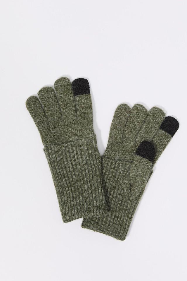 Ribbed Knit Overlay Touch Screen Gloves Female Product Image