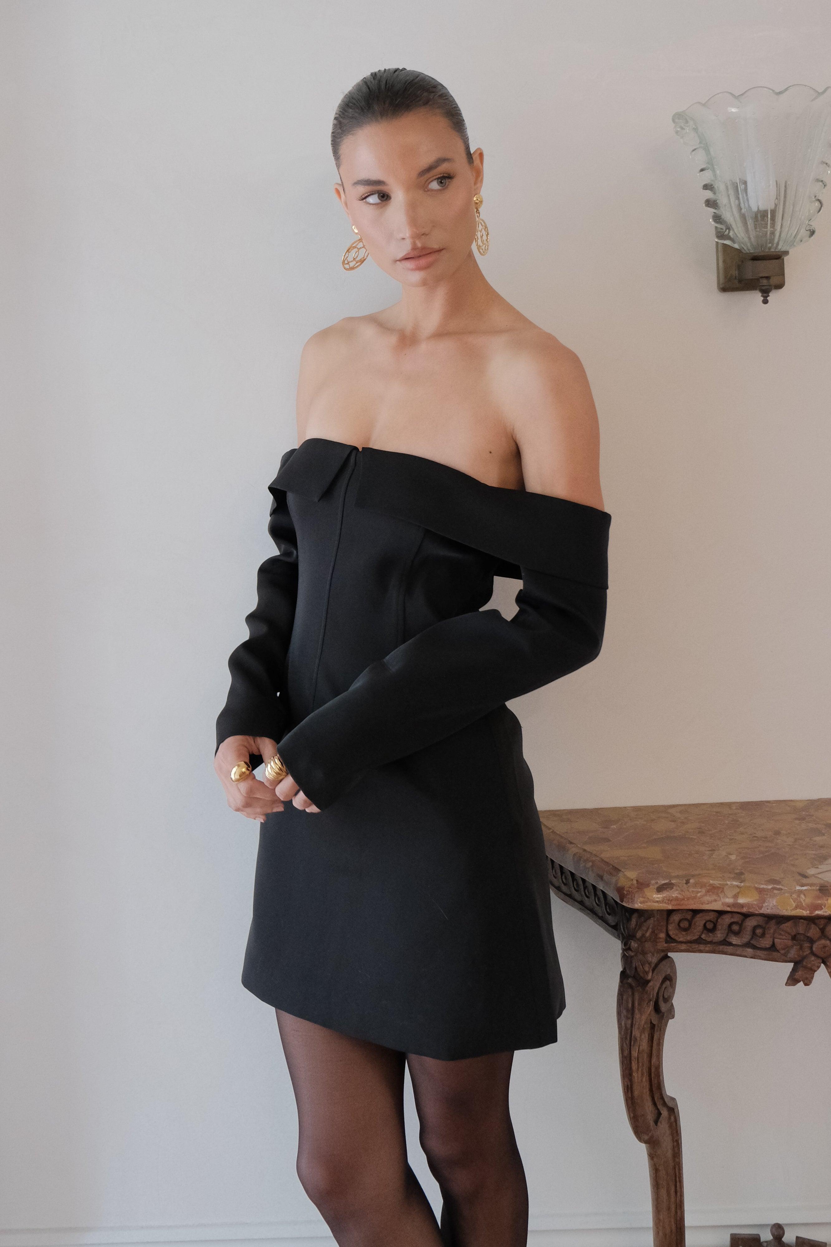 Hugo Suiting Off Shoulder Mini Dress - Black Product Image